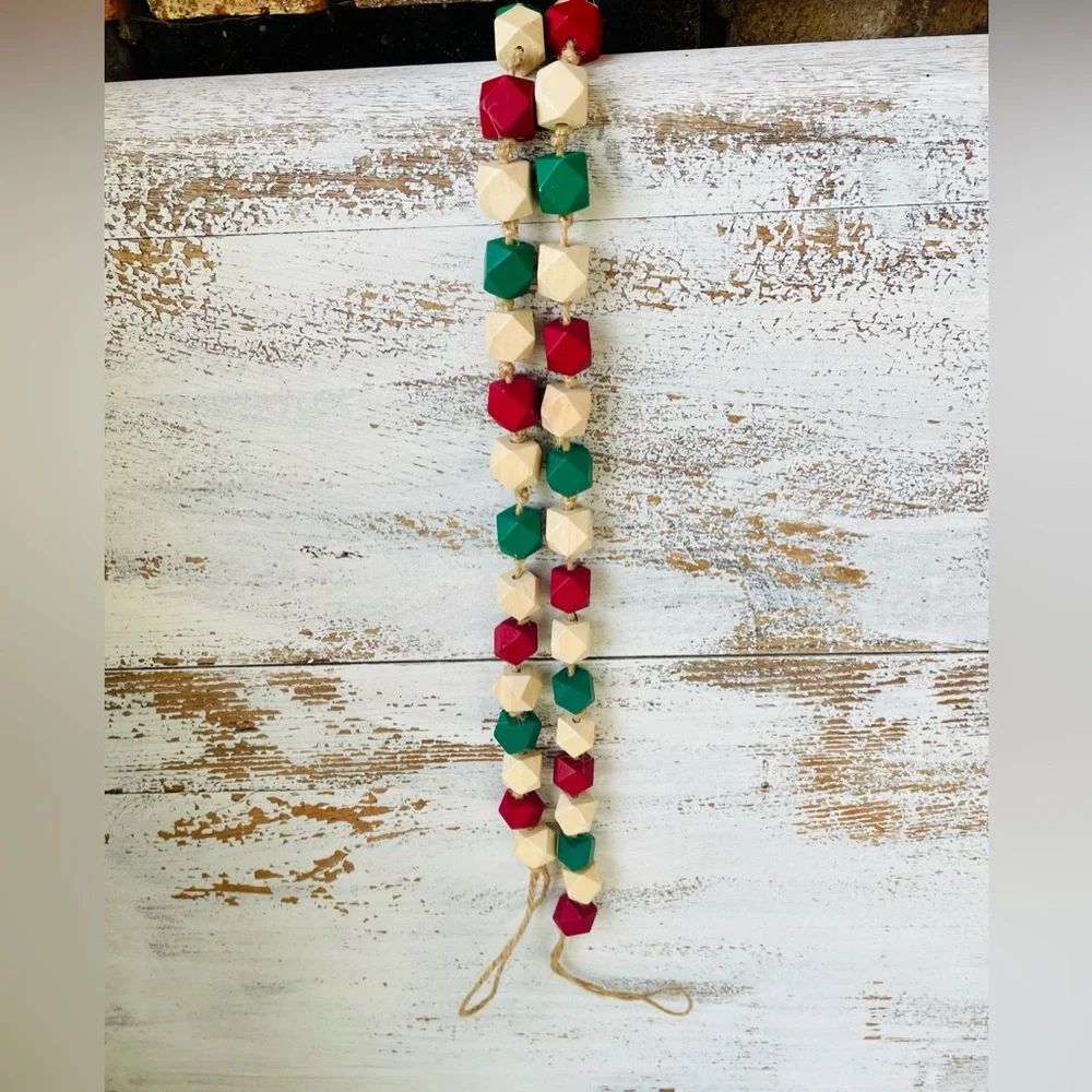 *Holiday Geometric Wood Beaded Garland 40”